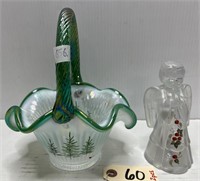 (2) Fenton Glass Christmas items - Basket & Angel
