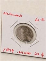 1849 25 Cents Netherlands Silver