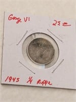 1945 1/4 Rupee Silver
