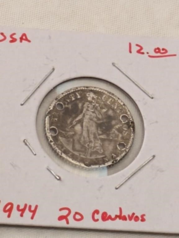 1944 20 Centavos, US Minted, Silver