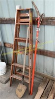 Step Ladder, Pole Saw, Metal Trim, Shovel