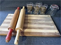 Rolling pins, Wooden cutting board