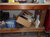 Assorted Items on bottom shelf & under table