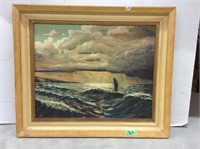 framed art, boat on ocean, 20 3/4 x 24 1/2