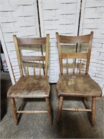 2 Primitive Wood Chairs