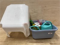 Step stool and tote of cleaners