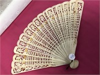 Antique Ivory Intricately Hand Carved Fan HongKong