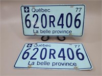 Pair of 1977 Quebec License Plates