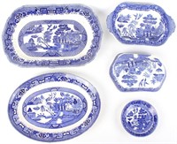 WESTERN MADE SEMI CHINA BLUE WILLOW PLATES (4)