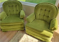 2 Green Upholstered Swivel Chairs