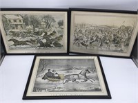 Set Of 3 Framed Currier & Ives Prints