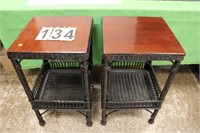 Pair of Wood Top Wicker Table 28"T X 16" X 16"