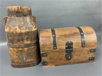 Vintage Wooden Milk Churn and Treasure Chest Set
