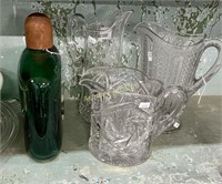 GREEN GLASS BOTTLES - VINTAGE PITCHERS