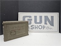 24 x 12" Wood GUN Sign & Ammo Can 3.5 x 10 x 7" h