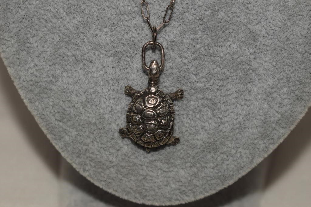 Handmade Sterling Turtle Pendant w/ Chain
