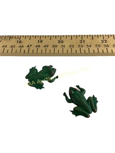 (2) old painted tin frog pins