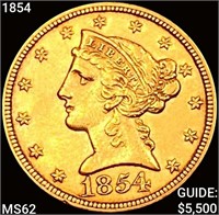 1854 $5 Gold Half Eagle UNCIRCULATED