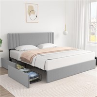 Molblly Queen Bed Frame  4 Drawers  Grey