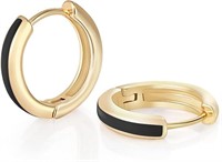 18k Gold-pl. Black Enamel Huggie Earrings