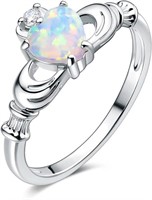 18k Gold-pl. Heart 1.05ct White Opal Claddagh Ring