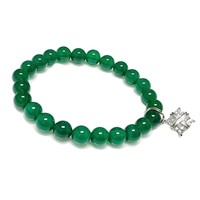 Green Agate Stretch Bracelet with Charm