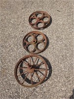 Antique Wagon Wheel, and 2 pulleys