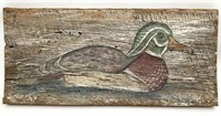 Signed Duck Decoy Painted Wood Slab Wall Plaque