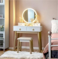 Makeup Vanity Table With LED Mirror -White