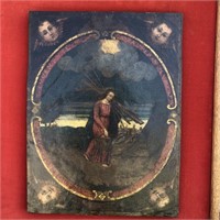Religious Icon Retablo Mary Oil on Tin