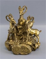 Chinese Three Rams Bring Bliss Bronze Statue
