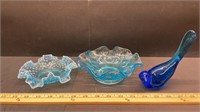 2 Blue Fluted Glass dishes
