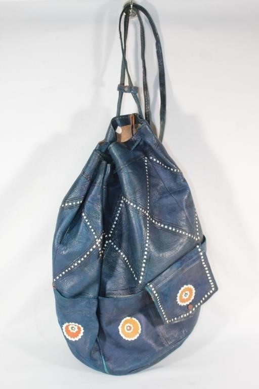 Vintage M'Dina Moroccan Blue Leather Bucket Bag