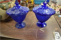 Pair of Blue Candy Dishes with Lids
