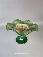 Fenton Carnival Green Peacock Tail Stemmed Candy