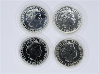 (4) Elizabeth II British 1 Troy Ounce Silver Coins