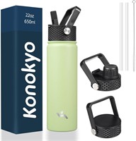 Konokyo Insulated Water Bottle +Straw 18oz 3-Lids