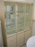 Vintage Hutch, Mirrored Back, Glass Shelves