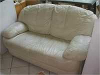 White Leather Loveseat, 60 in.