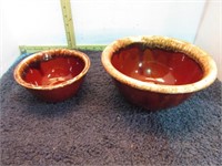 2-- HULL BROWN DRIP POTTERY MIXING BOWLS