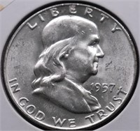 1957 D CHOICE  BU FRANKLIN HALF DOLLAR