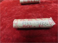 1-Roll Lincon Cents. US Coins. 1943 Steel.