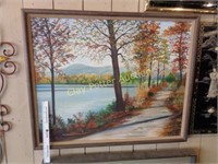 Framed Oil on Canvas "Fall Lake Road"