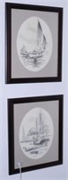(2) framed prints of sketches by John Moll