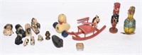 Traylot of vintage toys, clay toys, cast iron