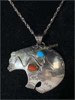 Sterling Silver & Natural Stones Bear Pendant