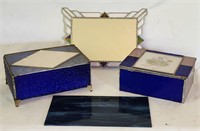 Vintage Stained Glass Jewelry Box & Mirror Lot