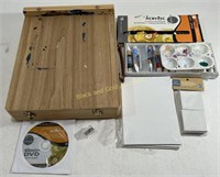 Wooden Art Box / Easel w/ Painting Supplies