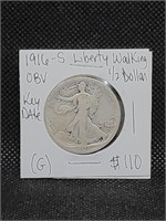 1916 S Key Date Walking Liberty Half Dollar