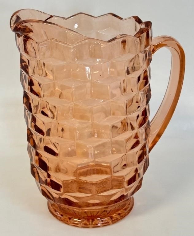 COOL ART DECO STYLE PINK GLASS WATER PITCHER